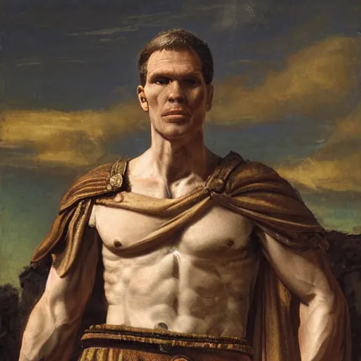 Image similar to Jerma985 in Ancient Rome, detailed, highly detailed, heroic, epic, complex, very detailed, realistic, HD quality, 8k resolution, body and headshot, Oil Painting, Italian Renaissance Painting of Jerma985, Italian Renaissance Painting Style, Renaissance Painting Style, Painting, Trending on Artstation