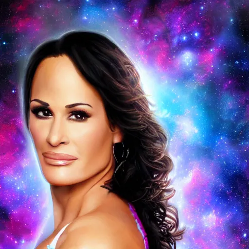 Image similar to a portrait of lisa ann in the space with nebulae, realistic painting, high definition, digital art, matte painting, very detailed, realistic