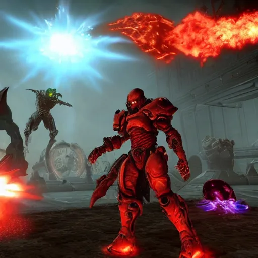 Image similar to screenshot of Doom Eternal as JRPG
