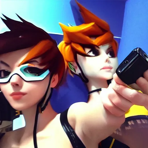 Image similar to tracer from overwatch smartphone selfie