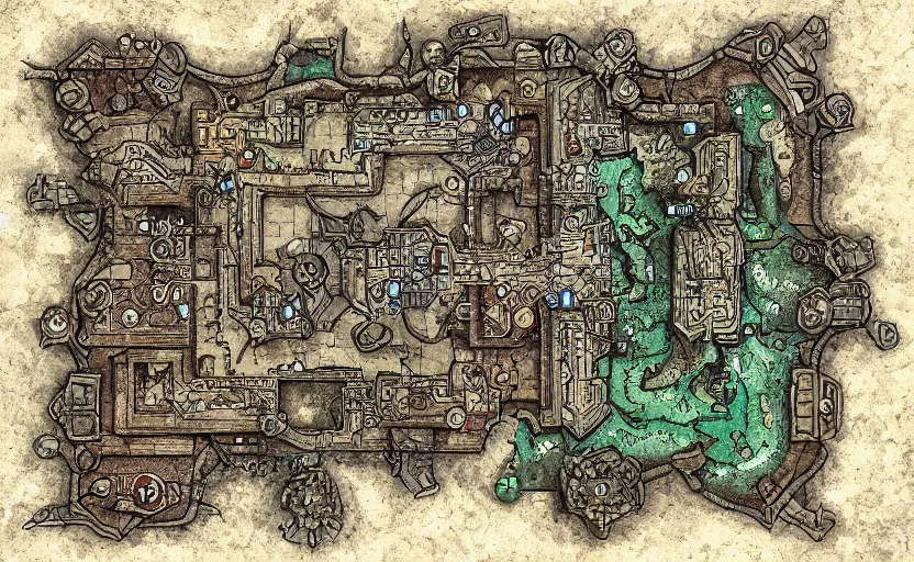 Image similar to Intricate dungeon map for d&d, digital paint, wizards of the coat