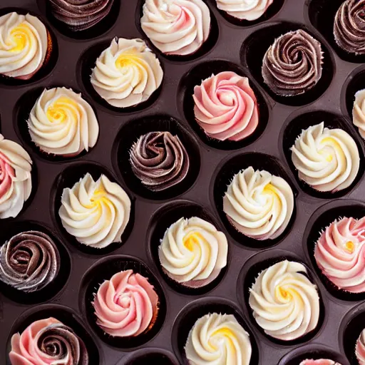 Image similar to extremely delicious looking photo of cupcake, expensive restaurant top quality product, most perfect chocolate on the world, small manufacture, unique style, 8 k, product photography, professional studio photography