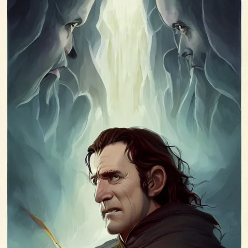 Image similar to face icon stylized minimalist the lord of the rings : the fellowship of the ring 2 0 0 1, loftis, cory behance hd by jesper ejsing, by rhads, makoto shinkai and lois van baarle, ilya kuvshinov, rossdraws global illumination