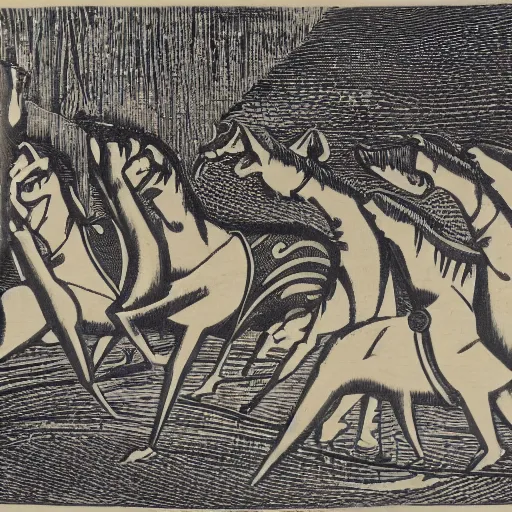 Prompt: woodblock engraving of discord