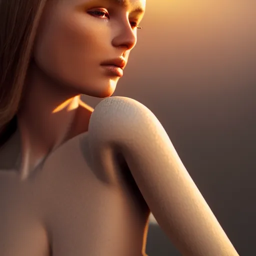 Image similar to photographic portrait of a stunningly beautiful female showroom dummy, in soft dreamy light at sunset, god rays, contemporary fashion shoot, by edward robert hughes, annie leibovitz and steve mccurry, david lazar, jimmy nelsson, breathtaking, 8 k resolution, extremely detailed, establishing shot, artistic, hyperrealistic, perfect face, octane render