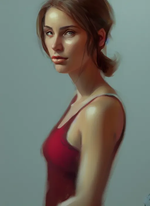 Image similar to portrait of a gorgeous young woman in the style of stefan kostic, artstation, concept art