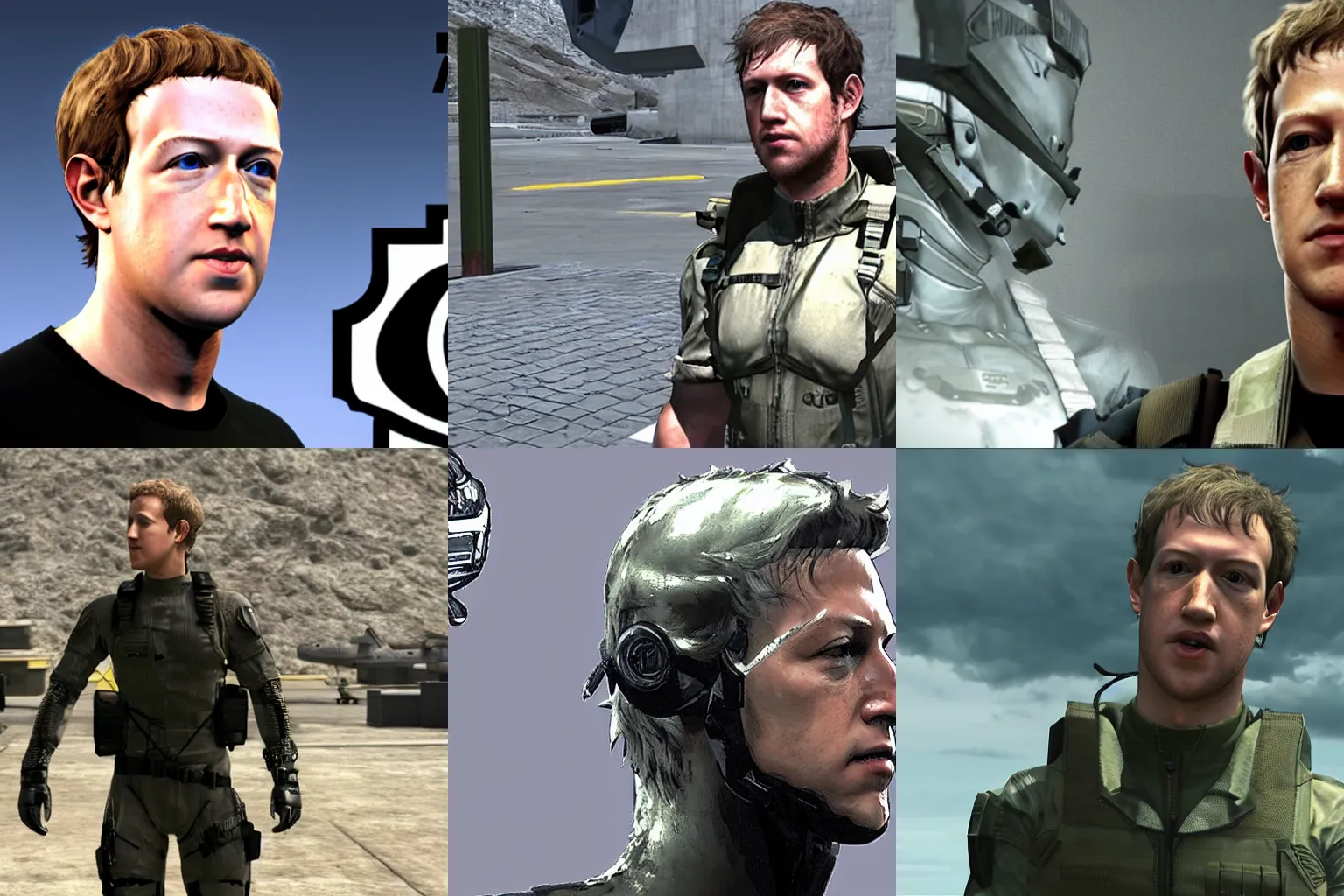 Prompt: Screenshot of Mark Zuckerberg in Metal Gear Solid