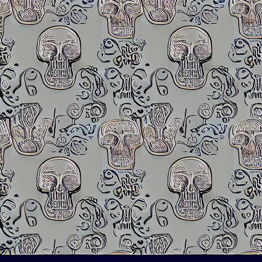 Prompt: seamless creepy myzelium pattern with skull-like shapes hidden within quality texture