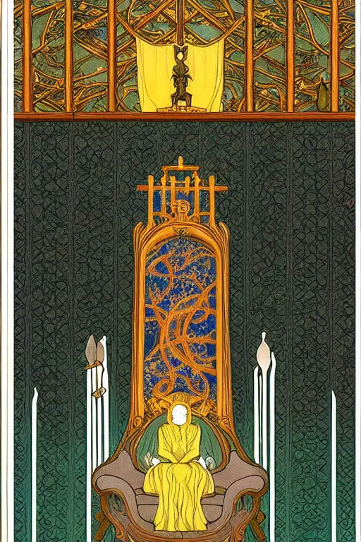 Prompt: tarot card wiccan bakground glass in the throne room intricate elegant highly detailed by wes anderson and hasui kawase and scott listfield