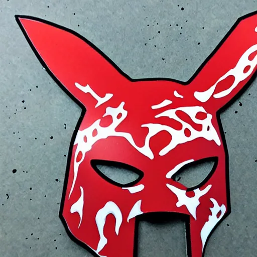 Image similar to die cut sticker, princess mononoke mask, splatter paint