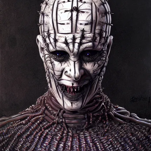 Prompt: A Cenobite from Hellraiser, fullbody, psychedelic, intricate, horror, highly detailed, artstation, concept art, smooth, sharp focus, illustration, art by greg rutkowski and orientalism and bouguereau and Zdzislaw Beksinski, good clear quality, lighting, horror, evil, biology, symmetrical artwork, perfect face, 135 mm, cinematic, hyper realism, high detail, octane render, 8k, chrome accents