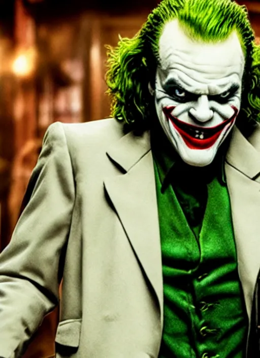 Prompt: film still of jack nicholson as joker in the new joker movie, 4 k