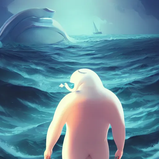 Image similar to Herman Melville as Moby the White Whale, ambient lighting, 4k, anime key visual, lois van baarle, ilya kuvshinov, rossdraws, artstation