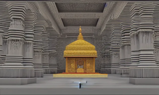 Image similar to 3d lowpoly hindu temple mosque interior, quake level