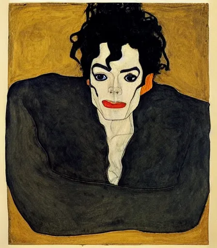 Image similar to portrait of michael jackson by egon schiele, intense desire, high quality, high detail