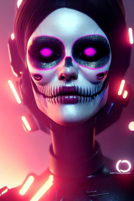 Prompt: beautiful android woman, crying eyes closed!, sharp, photorealistic cinematic, 3 d model, cyborg, postcyberpunk, blade runner, octane render, concept art, vogue, 8 k, intricate detailed environment el dia los muertos. by tim walker, artgerm and kuciara