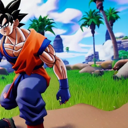 Prompt: still of goku from fortnite