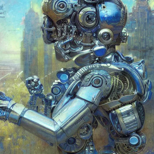 Prompt: highly detailed portrait of an humanoid robotic chameleon mecha, painting by gaston bussiere, craig mullins, j. c. leyendecker, lights, art by ernst haeckel, john william godward, hammershøi,