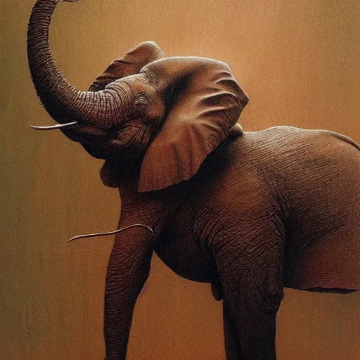 Image similar to elephant painting by beksinski, barlowe colors. masterpiece painting