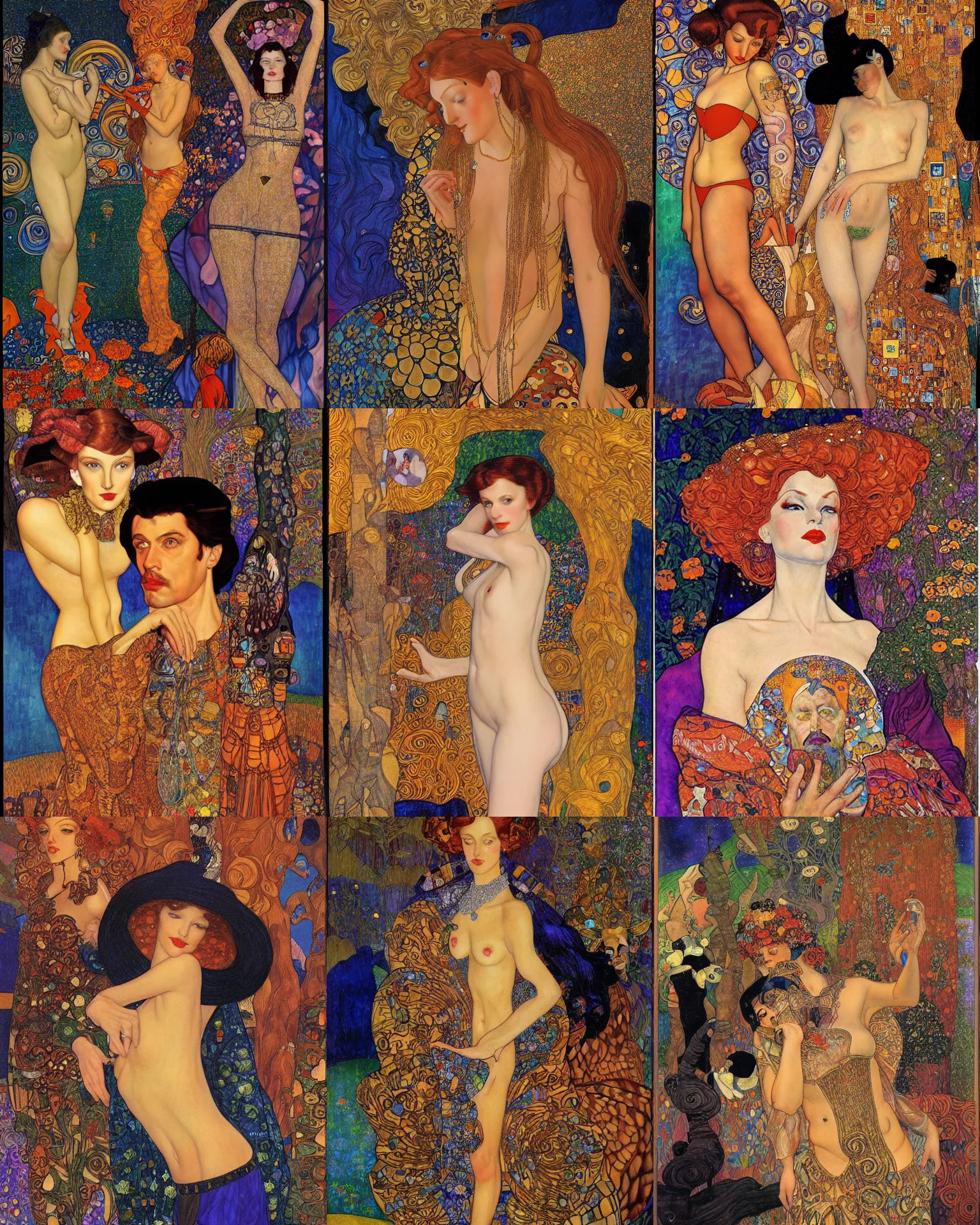Prompt: painting by ivan bilibin and micheal kaluta and klimt and tamara de lempicka and greg hildebrandt