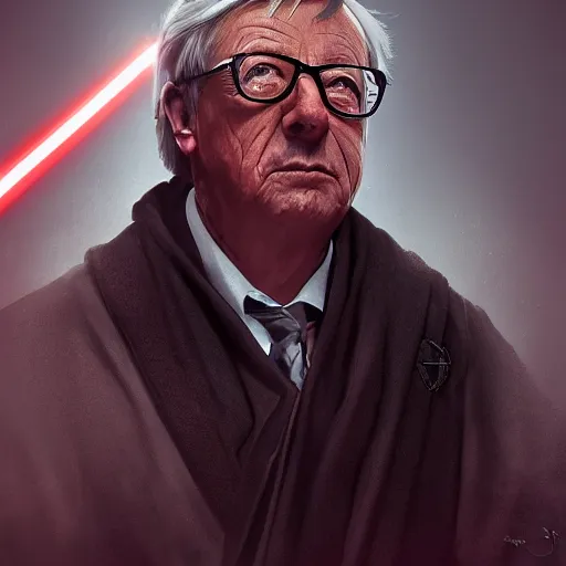 Prompt: Jean-Claude Juncker as a sith lord, post-apocalyptic, Munich, wlop, artstation