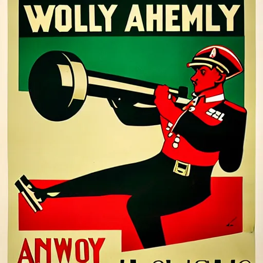 Prompt: propaganda poster promoting the artillery corps, limited palette, ww 2