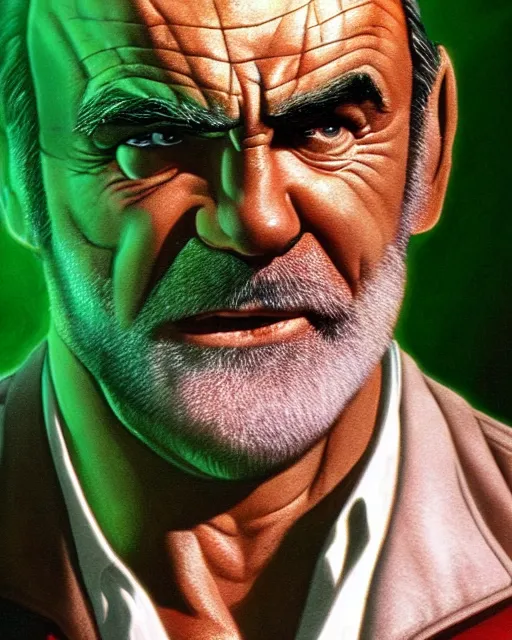 Image similar to sean connery as the incredible hulk, dynamic lighting, ultra detailed