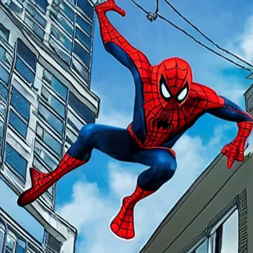 Image similar to Spider-man sticking criminal to the ceiling with realistic webbing.