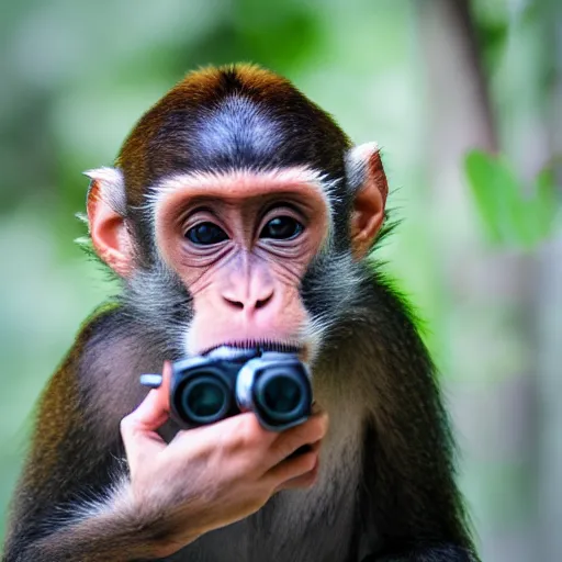 Image similar to Portrait of a monkey holding a camera