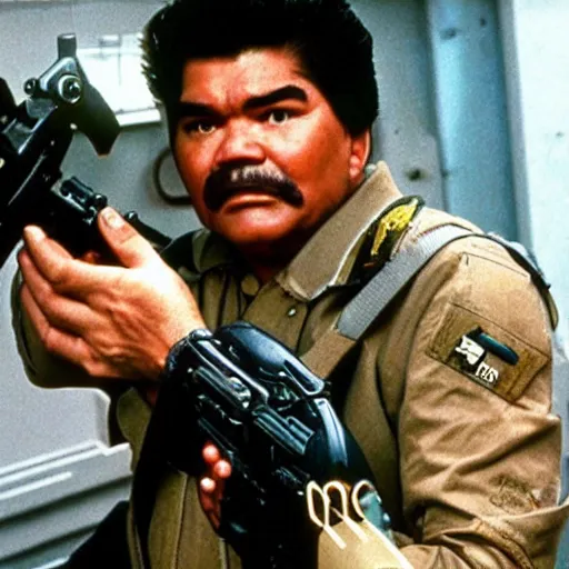 Prompt: George Lopez dressed as a Colonial Marine from Aliens (1986)