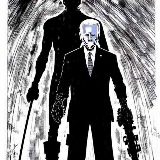 Image similar to Joe Biden looking sinister, by Tsutomu Nihei, highly detailed