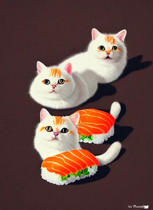 Image similar to clear photorealistic picture of adorable cats made out of sushi