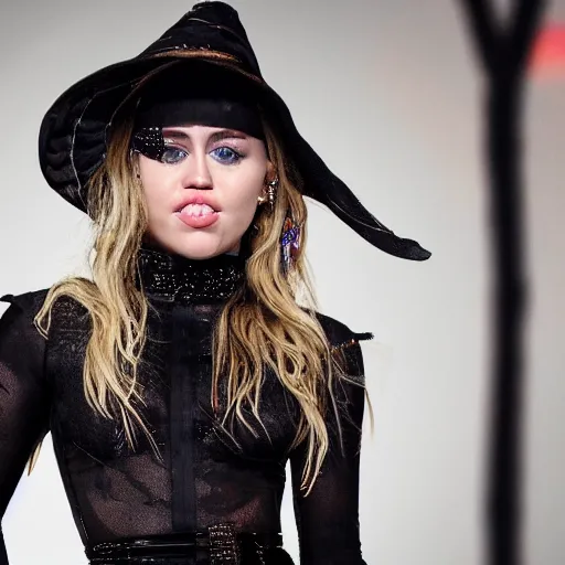 Image similar to an 8 k uhd photo of miley cyrus as a witch