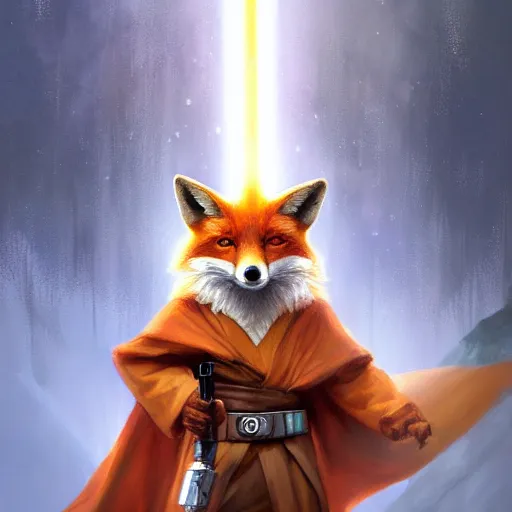 Image similar to A Fox as a Jedi, Artstation, Award Winning, Digital Art, Very Detailed, Oil Painting