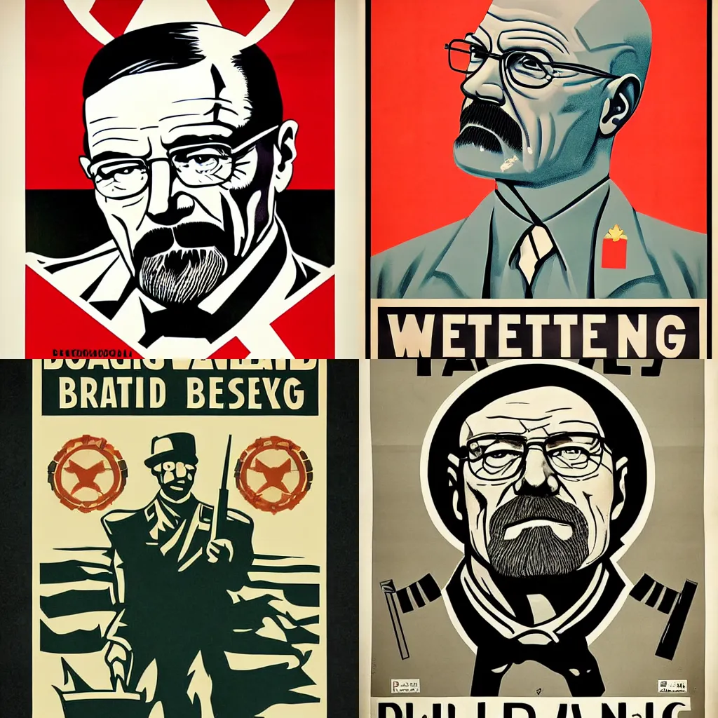 Prompt: a propaganda poster for the dictator Walter White, 1930s Europe, nationalist propaganda, Heisenberg, Breaking Bad