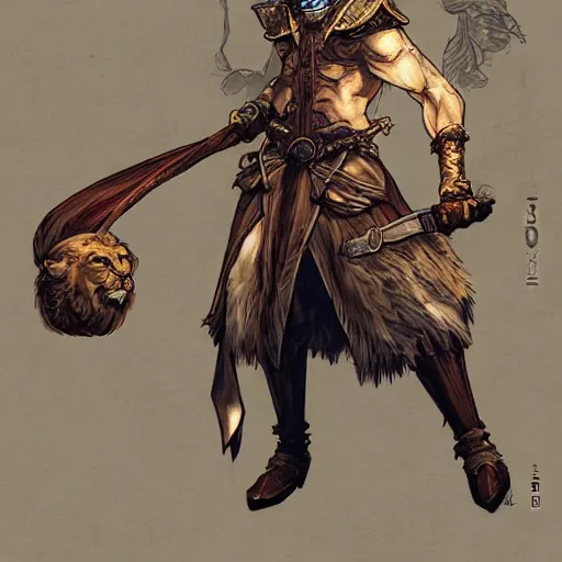 Image similar to mage with lion head, rpg character design by akihiko yoshida