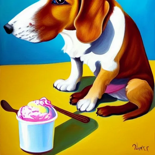 Image similar to painting of a dog eating ice cream