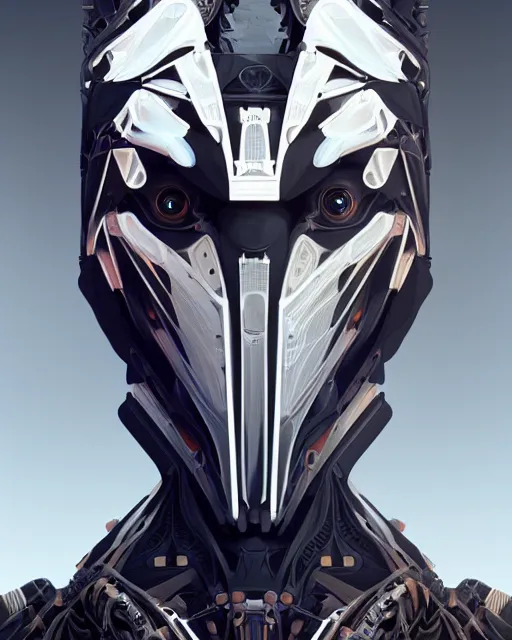 Image similar to symmetry!! portrait of a machine from horizon zero dawn, machine face, intricate, elegant, highly detailed, digital painting, artstation, cgsociety, concept art, smooth, sharp focus, illustration, art by artgerm and greg rutkowski and alphonse mucha, 8 k