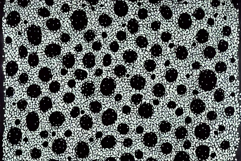 Image similar to teeth, smile, faceless people, black figures, dark, acrylic, clay, dots abstract, dripping, stipple, pointillism, technical, abstract, minimal, style of francis bacon, asymmetry, pulled apart, stretch, cloak, eerie, made of dots, abstraction chemicals, blotter, mask, colored dots, splotch, old painting style