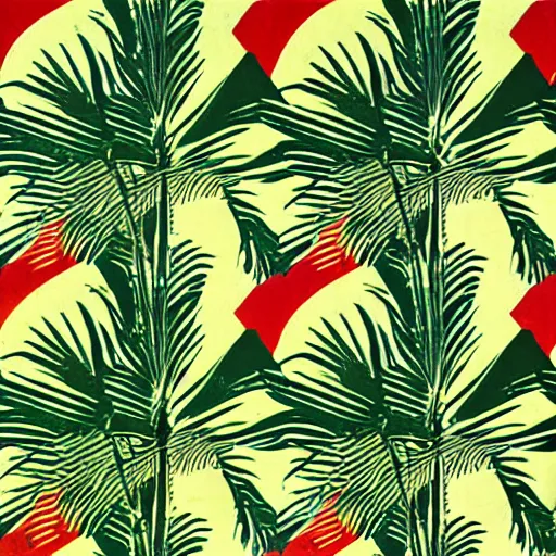 Prompt: palm leaves on the beach, pop art, warhol, 1960s