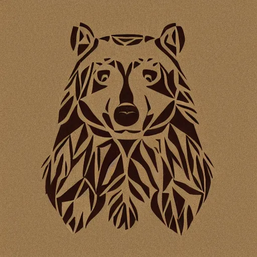 Prompt: laser cut animal vector image of a bear wildlife stencils - forest landscape