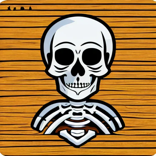 Prompt: whatsapp sticker of a pirate skeleton using an old 8 0's computer, vector