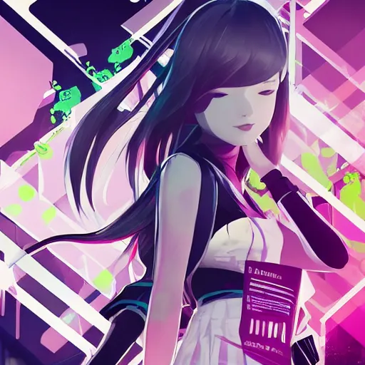 Image similar to Frequency indie album cover, luxury advertisement, white and lime colors. highly detailed post-cyberpunk sci-fi close-up schoolgirl in asian city in style of cytus and deemo, mysterious vibes, by Ilya Kuvshinov, by Greg Tocchini, nier:automata, set in half-life 2, beautiful with eerie vibes, very inspirational, very stylish, with gradients, surrealistic, postapocalyptic vibes, depth of filed, mist, rich cinematic atmosphere, perfect digital art, mystical journey in strange world, beautiful dramatic dark moody tones and studio lighting, shadows, bastion game, arthouse