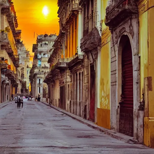 Image similar to Neo-Baroque painting of streets of Havana, Cuba, beautiful, diverse, golden hour