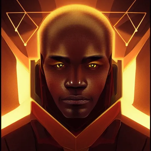 Image similar to symmetry!! solid cube of light, hard edges, product render retro - futuristic poster scifi, lasers coming from eyes, brown skin man, intricate, elegant, highly detailed, digital painting, artstation, concept art, smooth, sharp focus, illustration, dreamlike, art by artgerm