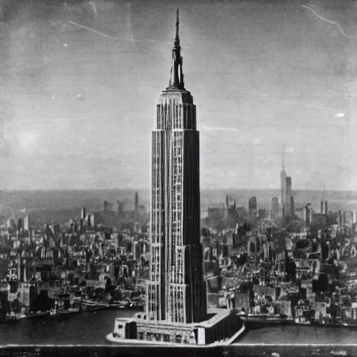 Image similar to a dirigible moored to the empire state building