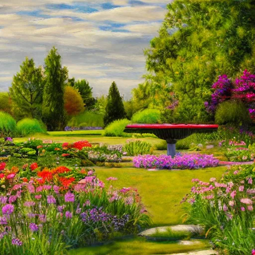 Image similar to mcgovern centennial gardens, oil on canvas, intricate, landscape, 8 k highly professionally detailed, hdr, cgsociety