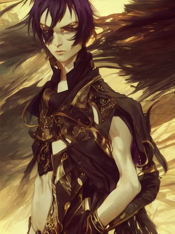 Prompt: manly eccentric lelouch lamperouge, hyper detailed, digital art, trending in artstation, cinematic lighting, studio quality, smooth render, unreal engine 5 rendered, octane rendered, concept art, smooth, sharp focus, illustration, art by artgerm and greg rutkowski and alphonse mucha and ian sprigger and wlop