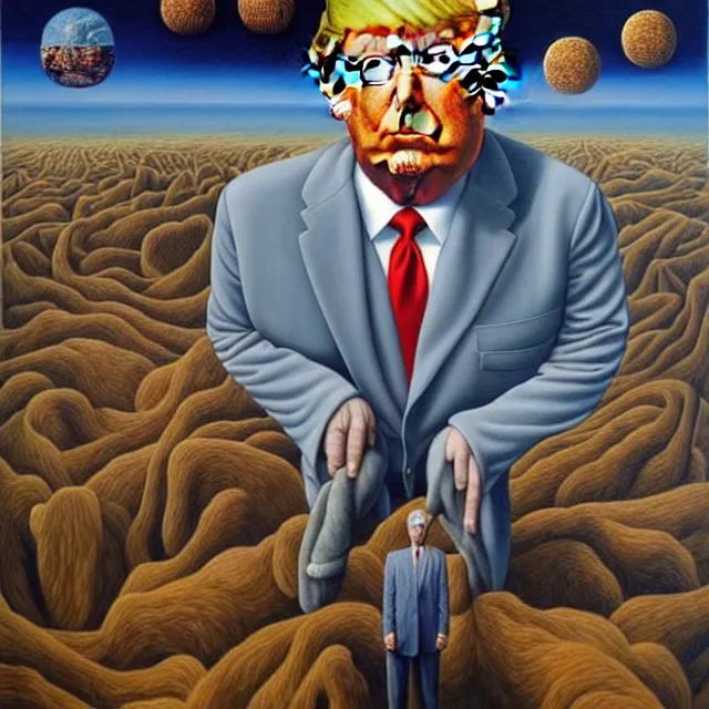 Image similar to an oil on canvas portrait of trump, surrealism, surrealist, cosmic horror, rob gonsalves, high detail