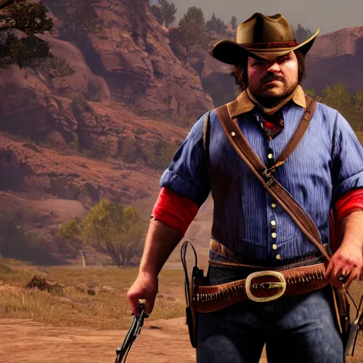 Image similar to jack black in red dead redemption 2, character render, full body shot, highly detailed, in game render